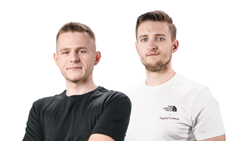 Zwei Mitglieder von Digital Colliers lächeln.