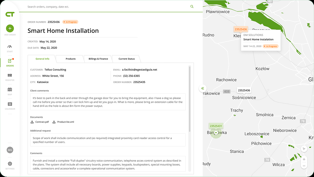 Installation order management interface