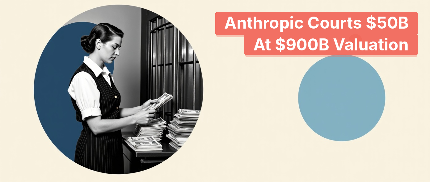 Vintage bank teller counting cash, evoking Anthropic's massive funding round.