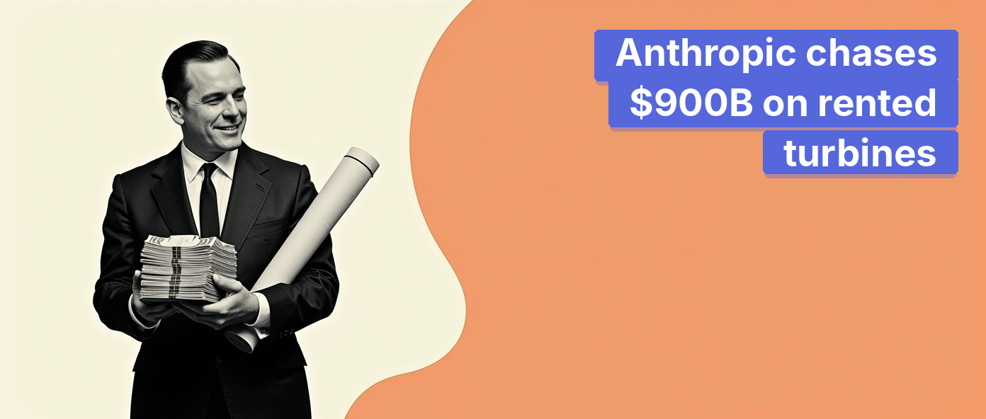 Vintage businessman with cash and blueprints evoking Anthropic's mega-raise and Colossus lease.