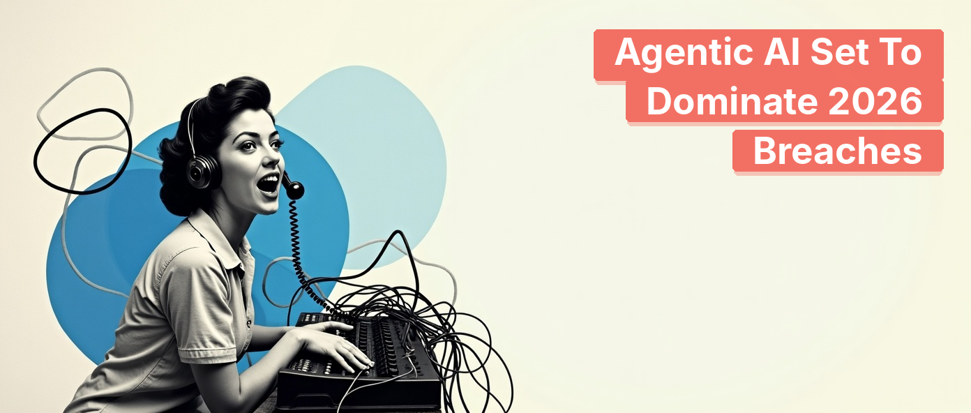 Vintage switchboard operator overwhelmed by tangled cables on cream background.