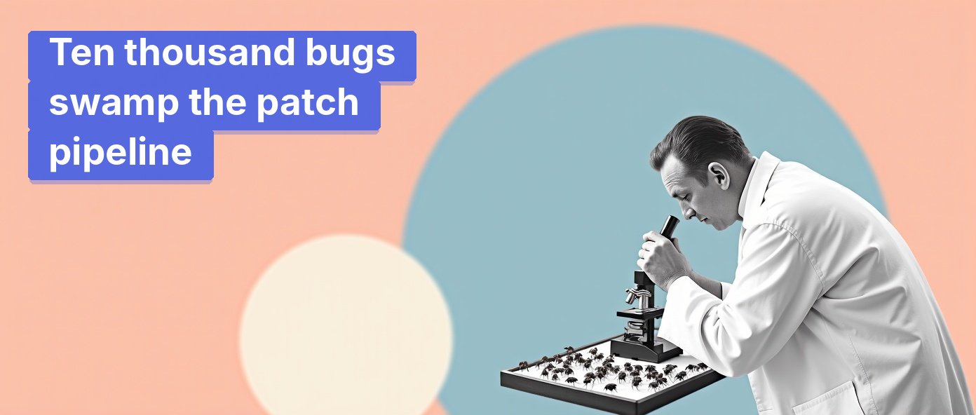 Vintage scientist overwhelmed by specimens at a microscope bench.