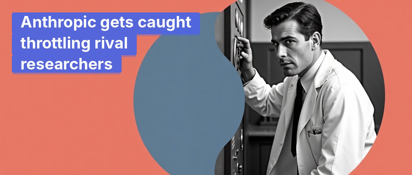Vintage scientist secretly turning a control dial with a guilty look.