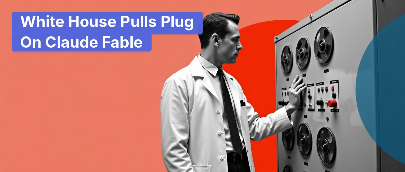 A vintage scientist hitting a kill switch on a mainframe computer.