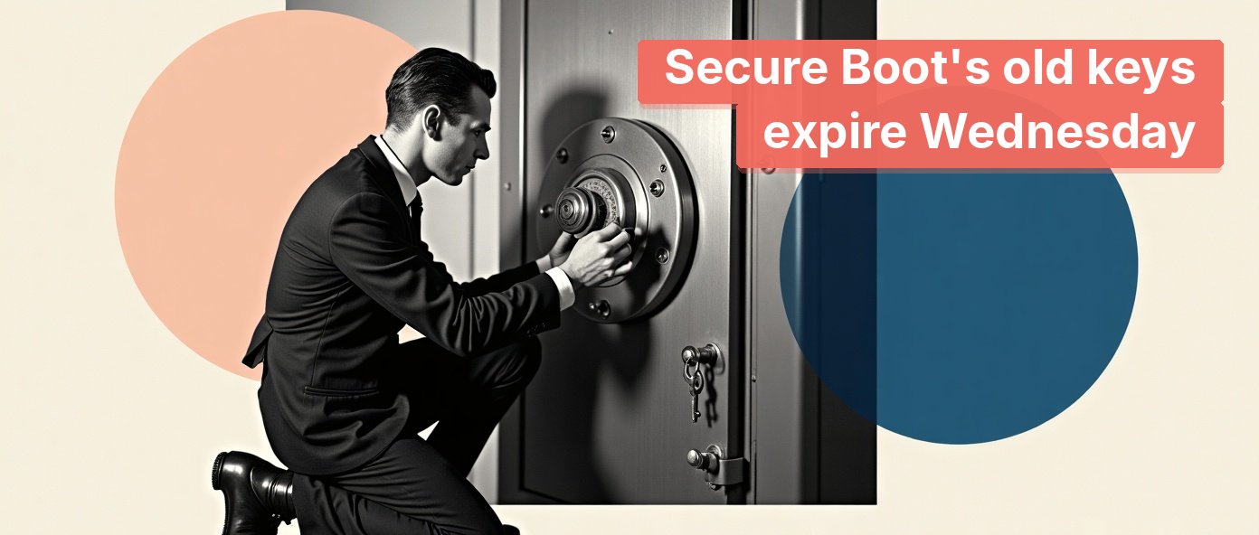 A vintage technician turns a brass key in a vault lock.