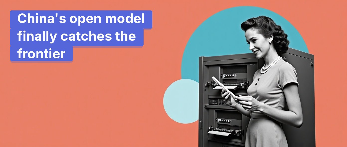 Vintage woman engineer with slide rule beside an early mainframe, representing GLM-5.2's open-weight breakthrough.