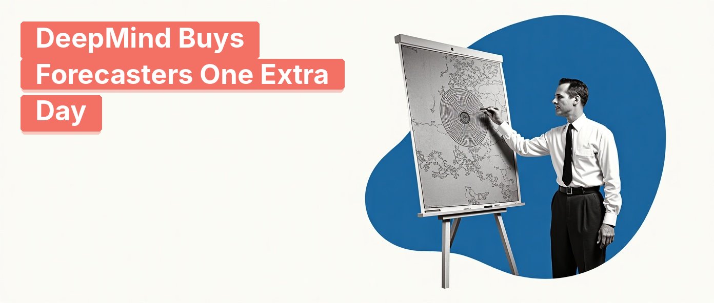 Vintage meteorologist gesturing at a cyclone on a weather map.